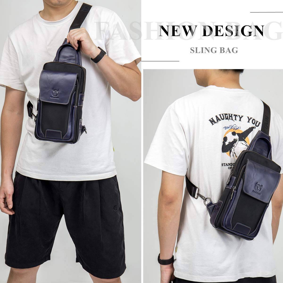 BULLCAPTAIN Genuine Leather Sling Bag Men Crossbody Chest Bags